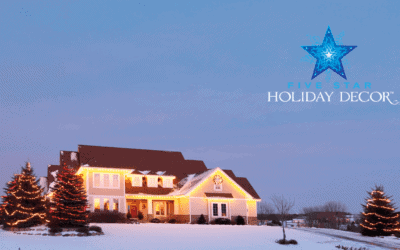 house with Christmas lights and Five Star Holiday Decor logo