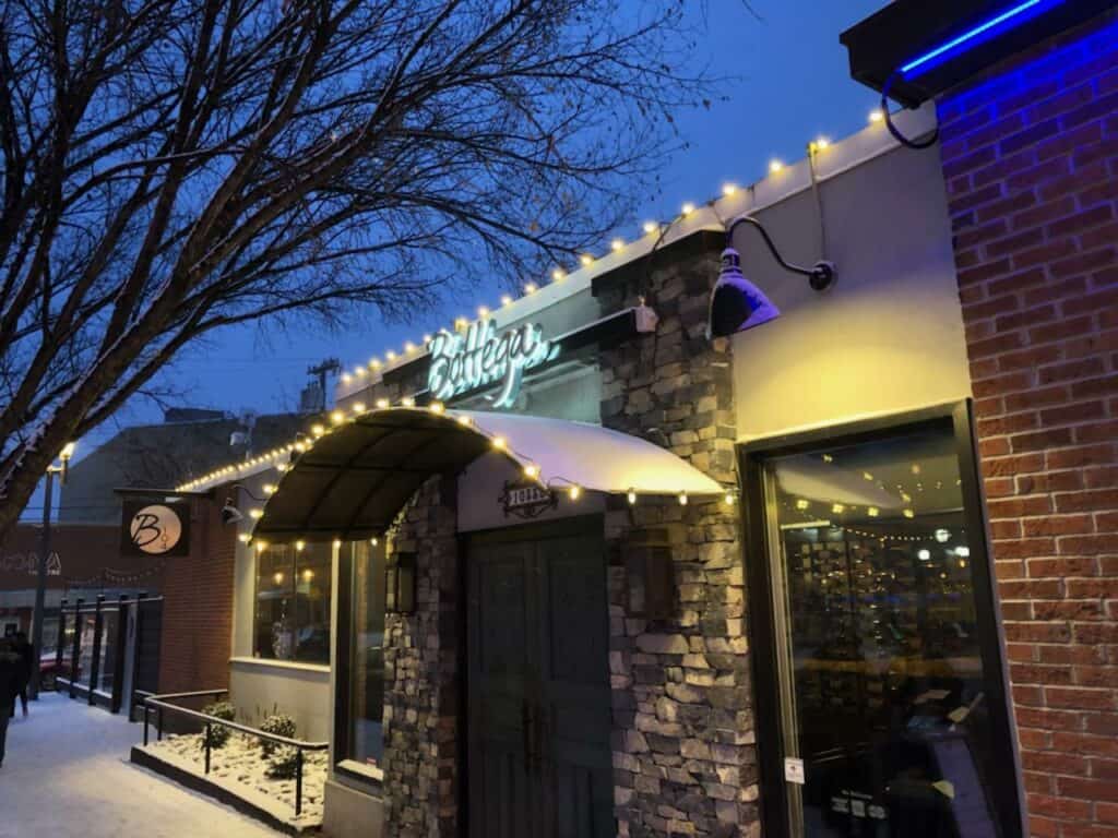 restaurant with holiday lighting